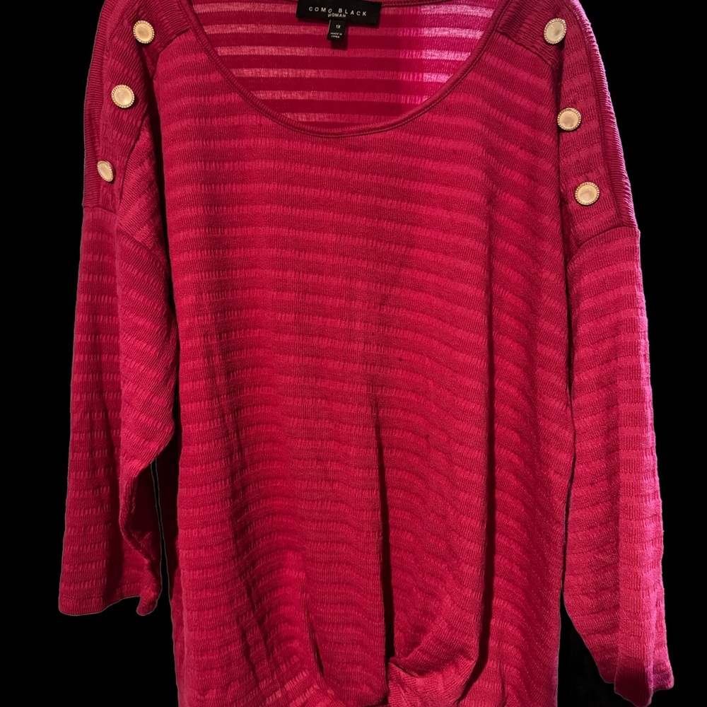 Women's Button-Accent Striped Pink Sweatshirt